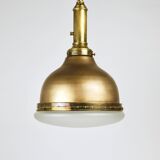 Art Nouveau pendant lamp in brass and glass from the 1920s, ceiling light, Jena, Germany.
