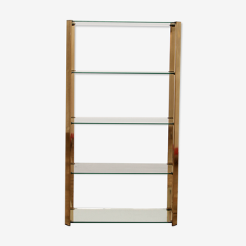 Hollywood Regency French Etagere in brass with glass, 1970