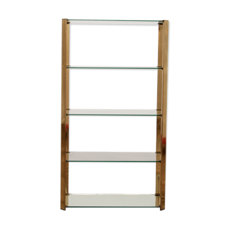 Etagere en laiton avec verre, Hollywood Regency, 1970