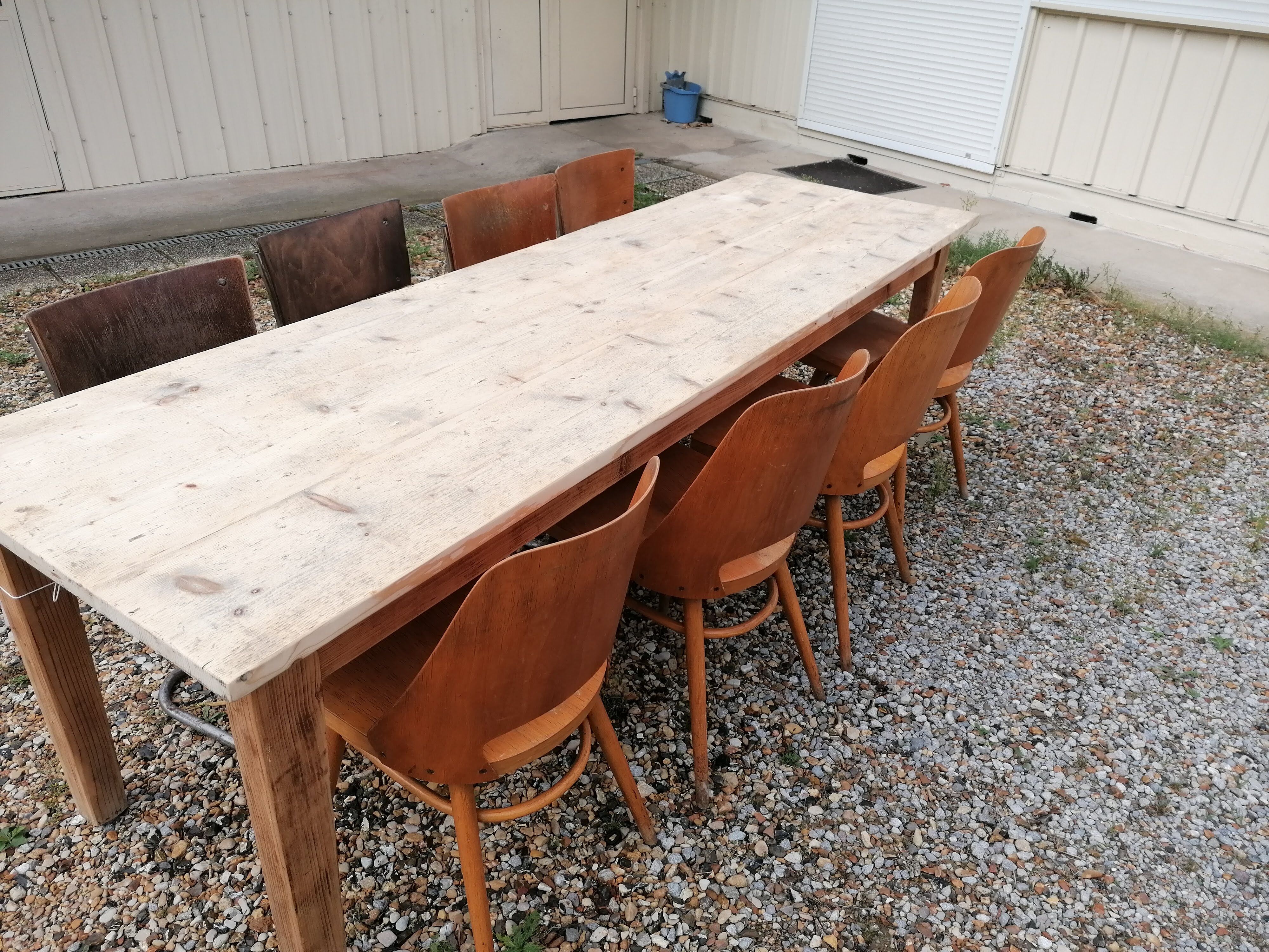 Large vintage wooden farmhouse table, 2.45m, 8 people