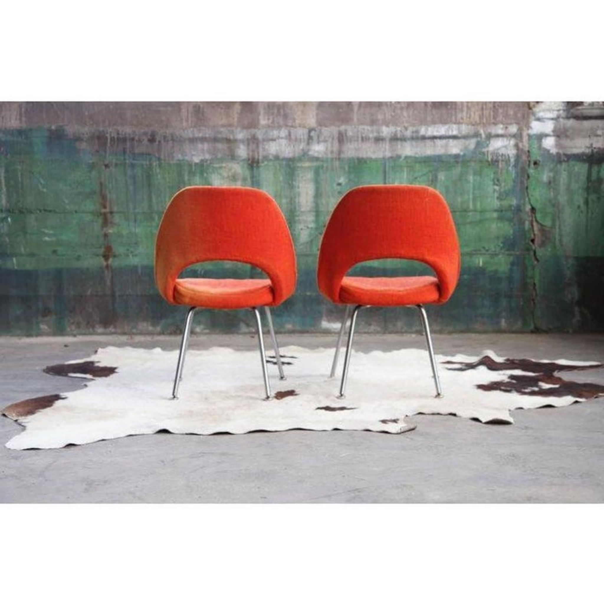 Ensemble de 8 chaises en acier chromé et laine orange, 1960