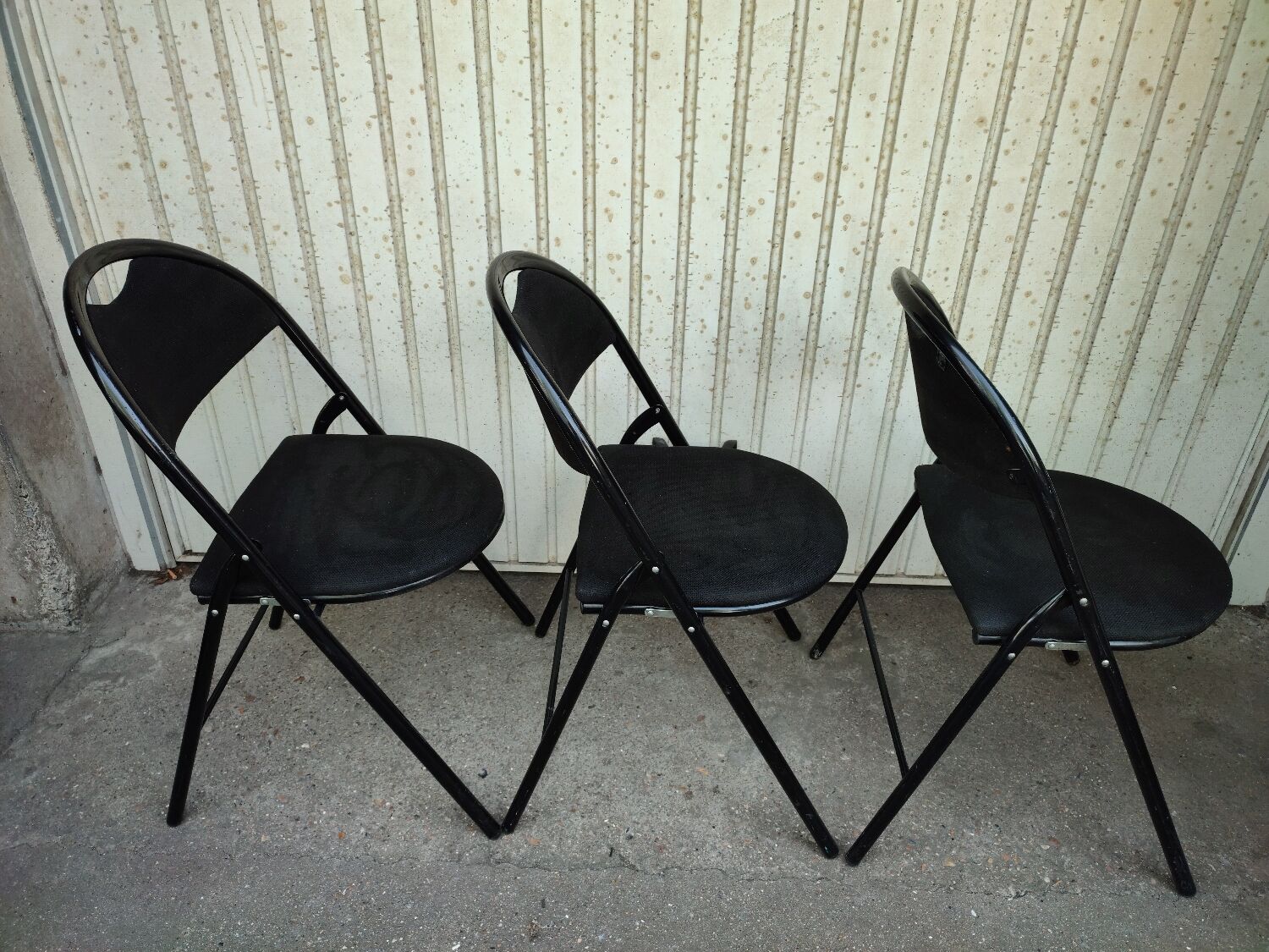 3 folding chairs bergeraul samba vintage black metal fabrics