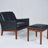 Leather armchair and footstool by Kai Lyngfeldt-Larsen. Denmark 1960s