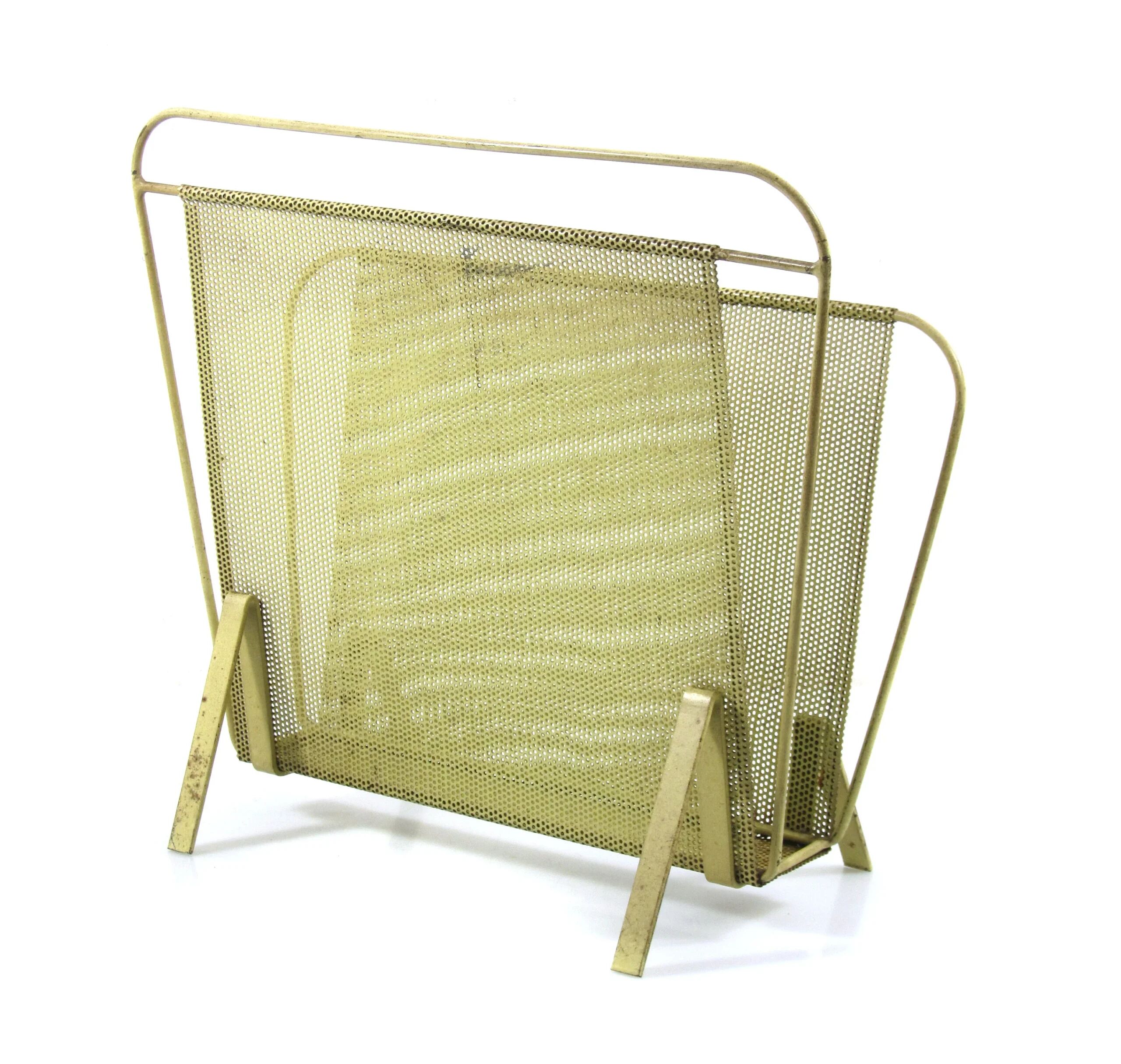 Compact yellow Mathieu Mategot 1960s magazine rack for Artimeta