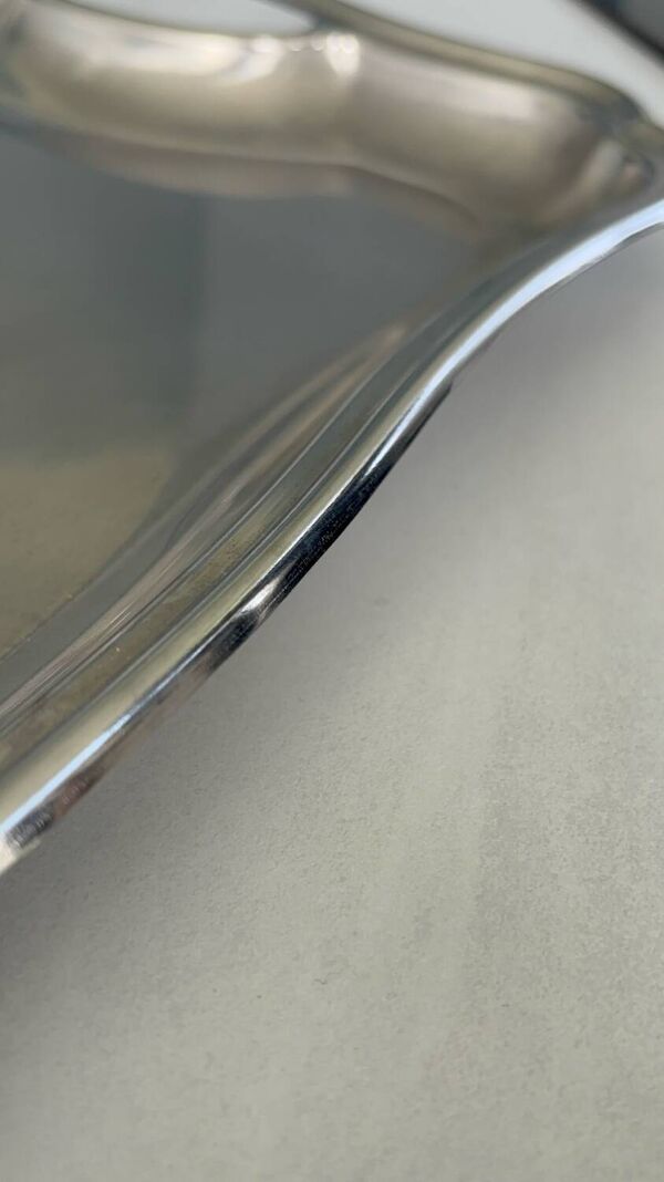 Plateau de service en inox – Plat métal argenté vintage design françai