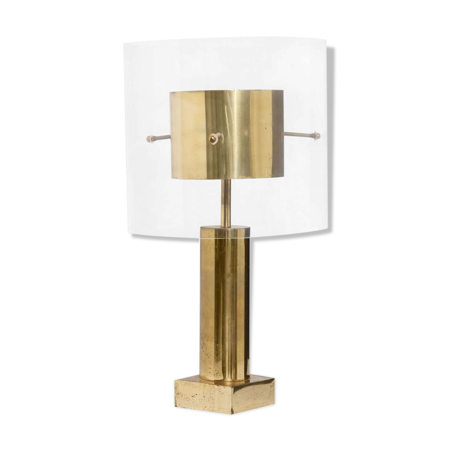 In wood and lucite France 1970 s desk lamp