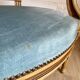 Pair of Louis XVI vintage cabriolet armchairs in duck blue velvet and wood.