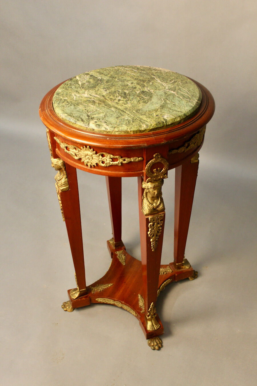 Empire style pedestal table with green marble
