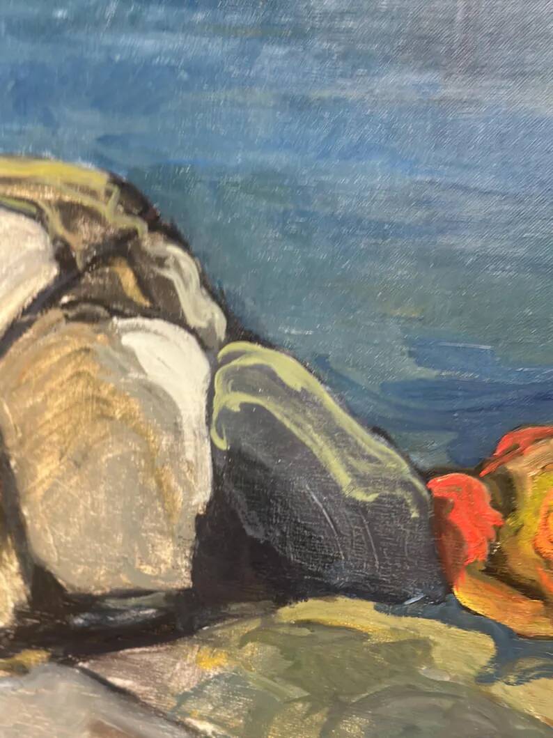 Large Original Swedish Oil on Canvas – “Storm Clouds Bohuslän” by Stig Delang – Signed – Vintage & Framed