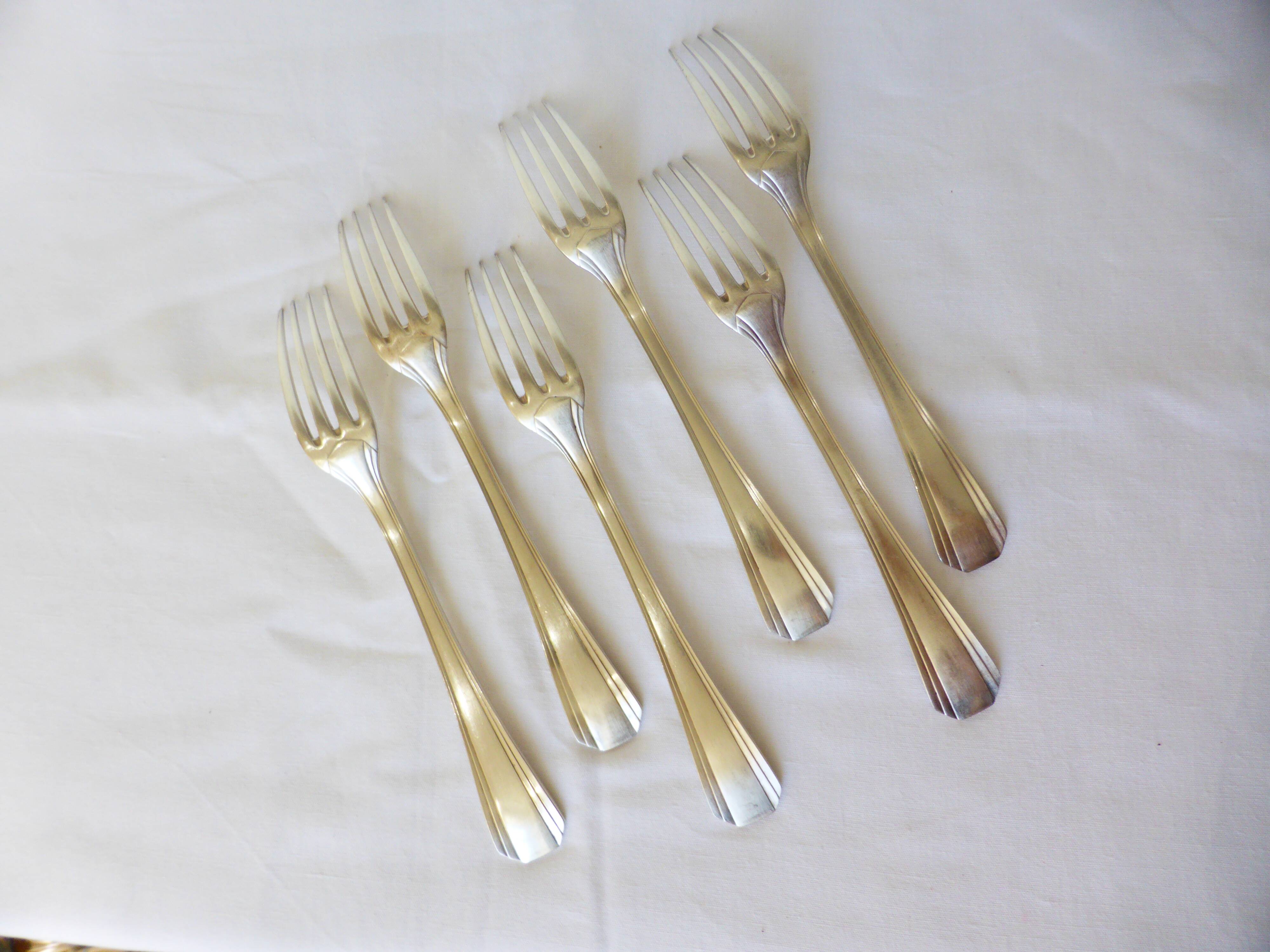 6 fourchettes vintage Christofle de style art déco en métal argenté
