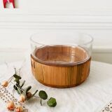 Large Scandinavian glass and wood salad bowl BLOMBERG GOTENE SWEDEN