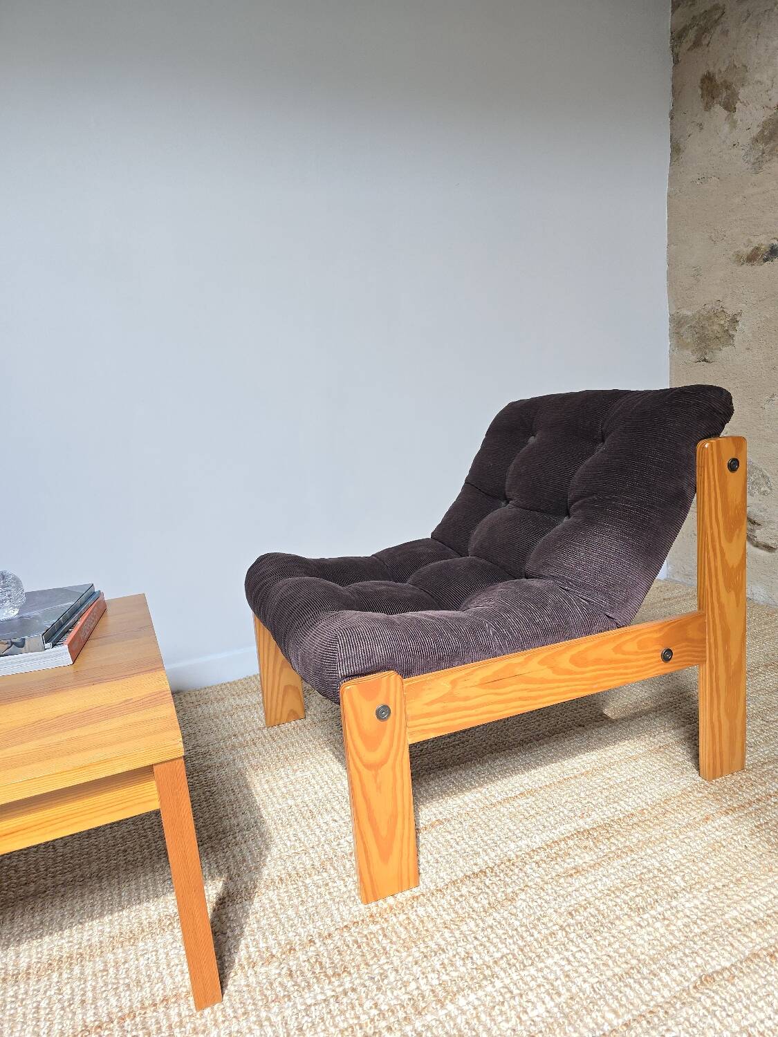 Pine/corduroy armchair