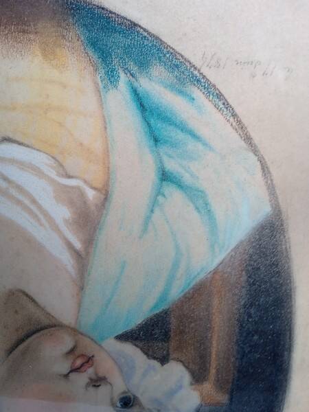 Pastel painting portrait young girl XIXth signed