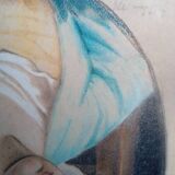 Tableau pastel portrait jeune fille XIXth signé