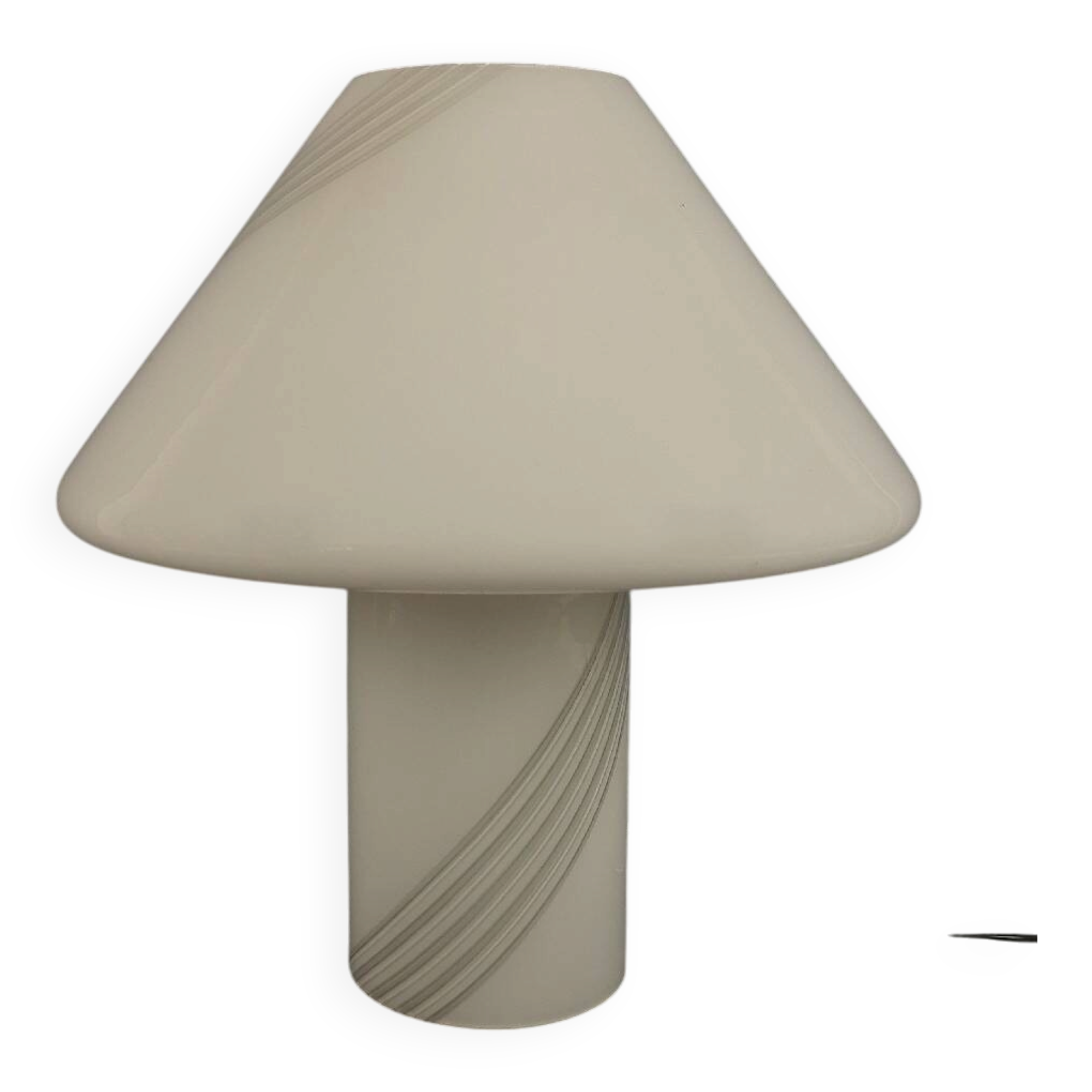 Opal Murano glass mushroom lamp with spiral stripes, 1970s modernist design.