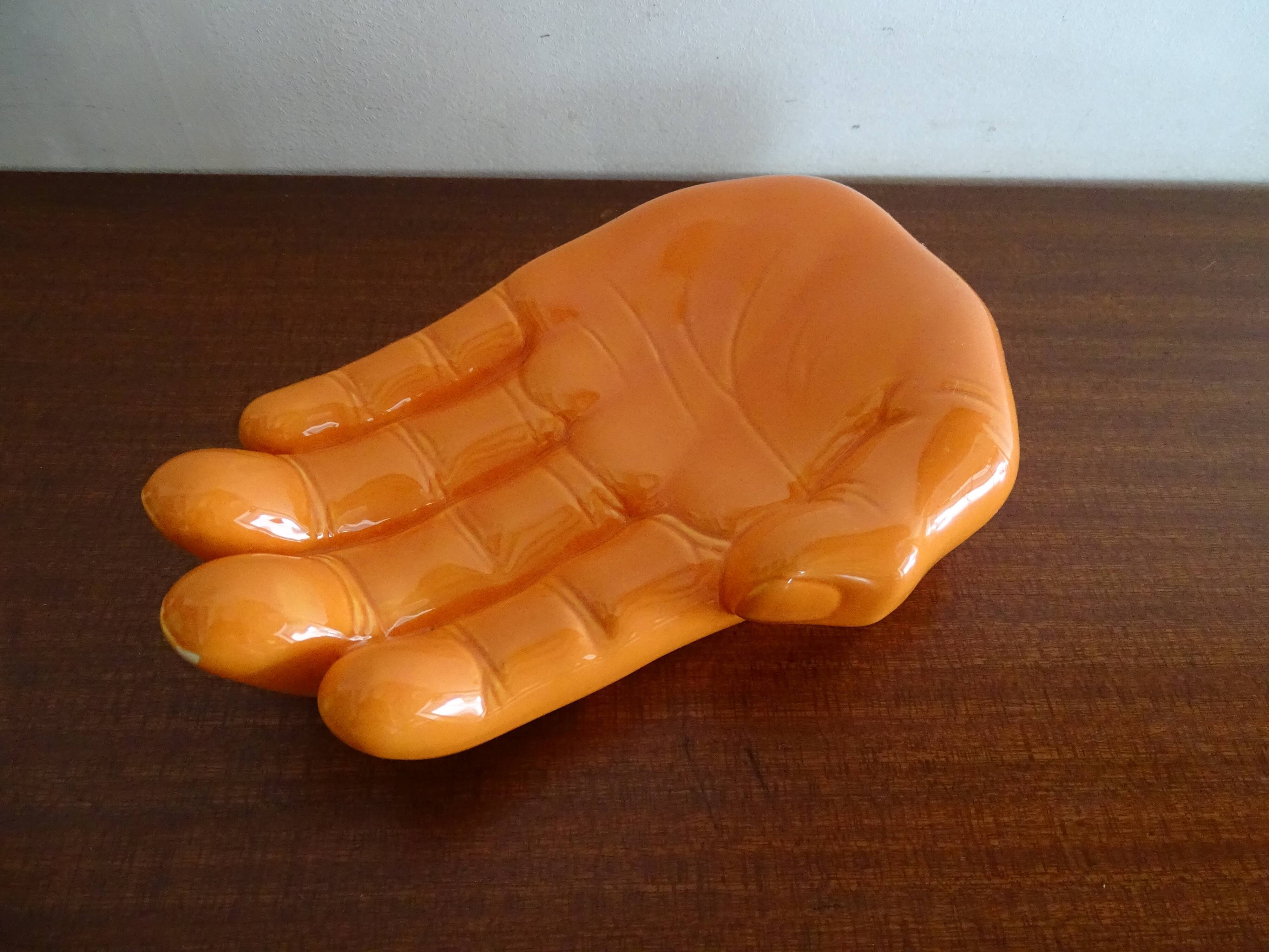 Empty pocket hand vintage ceramic orange
