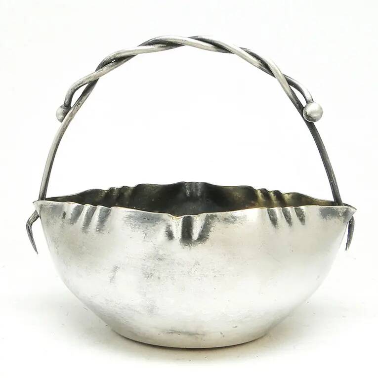 Basket sugar bowl, Art Nouveau, silver-plated brass, Poland, early 20th century