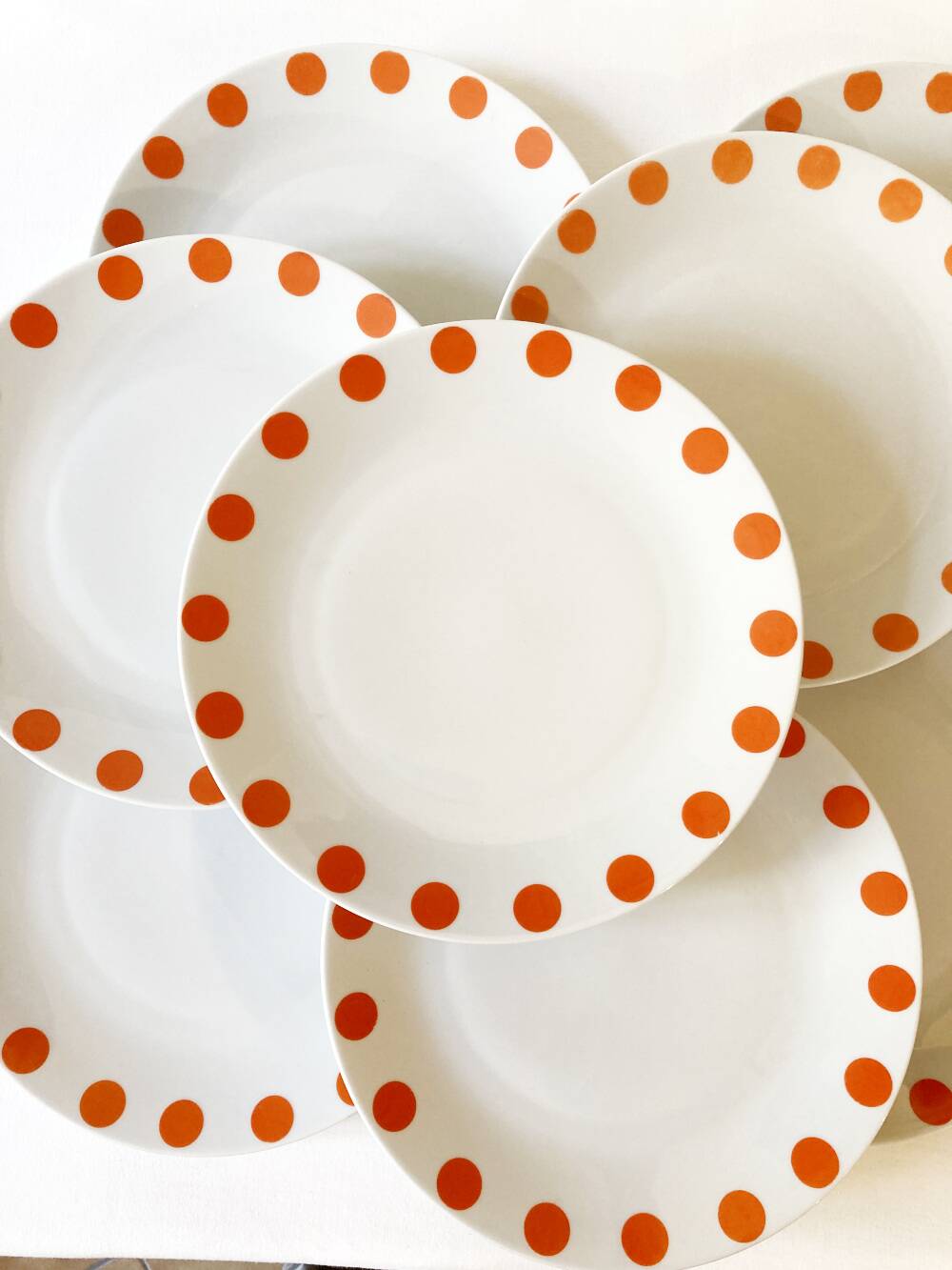8 Schirnding Bavaria porcelain plates with orange dots, 1970s