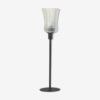 Table lamp striated glass and flower patterns, art deco style