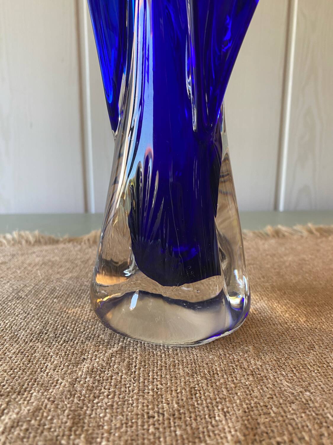 Murano style cobalt blue blown glass vase