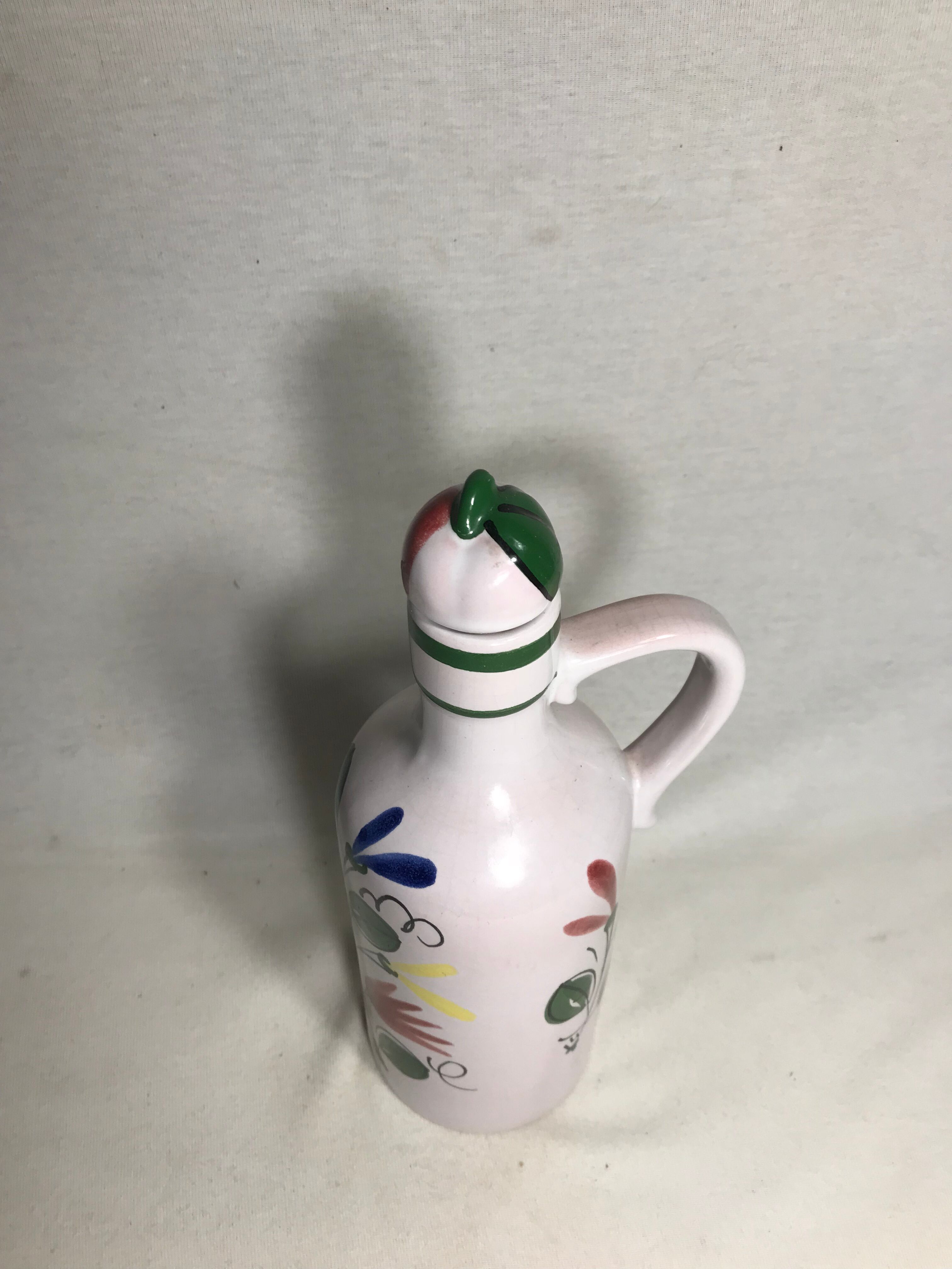 Old bottle Elchingerceramics drawing flowers + Cap France Vintage