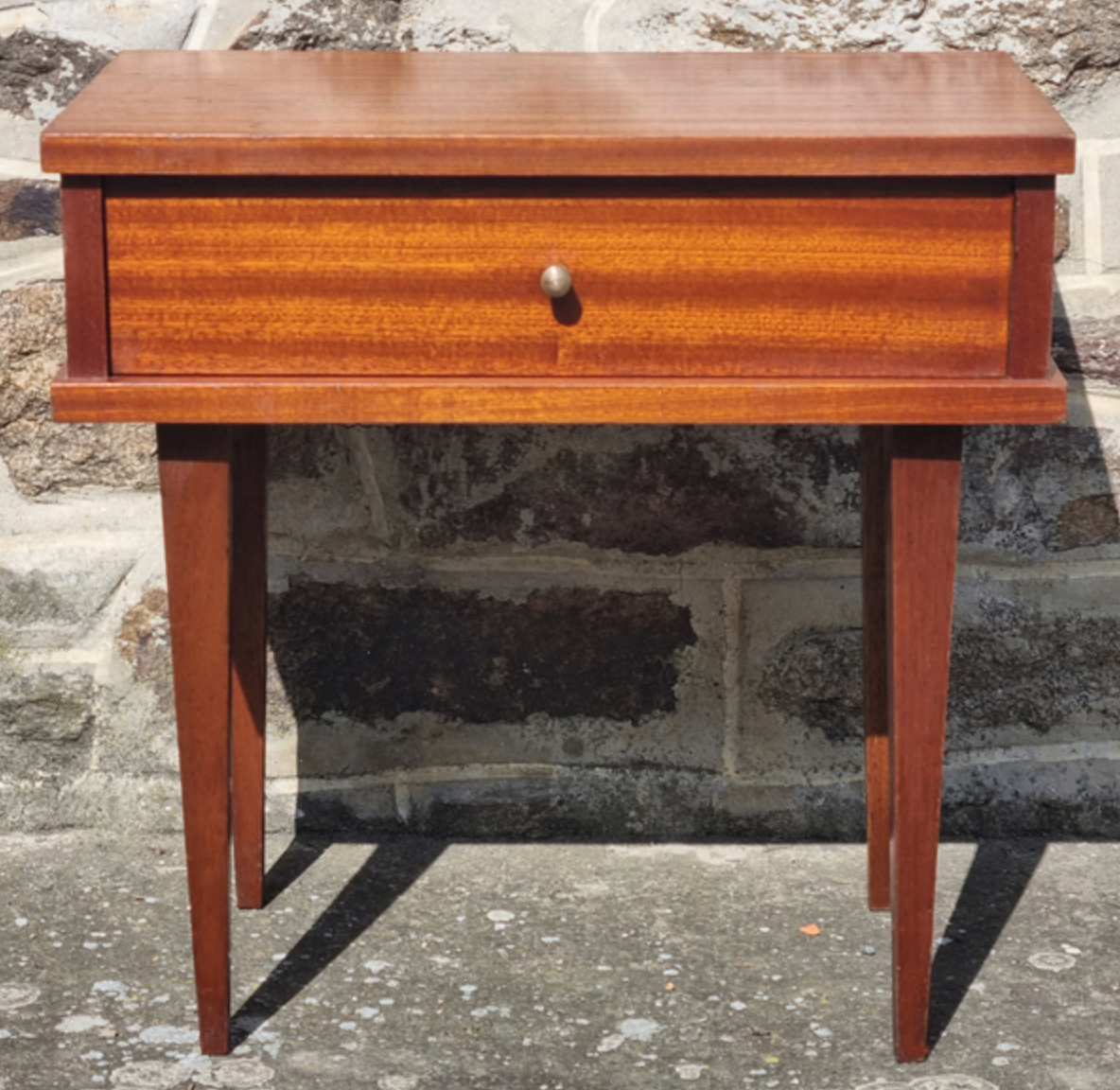 Wooden nightstand, with golden reflection, vintage, 50s.