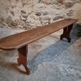 French cherry wood bench, 1930s, narrow wooden bench.