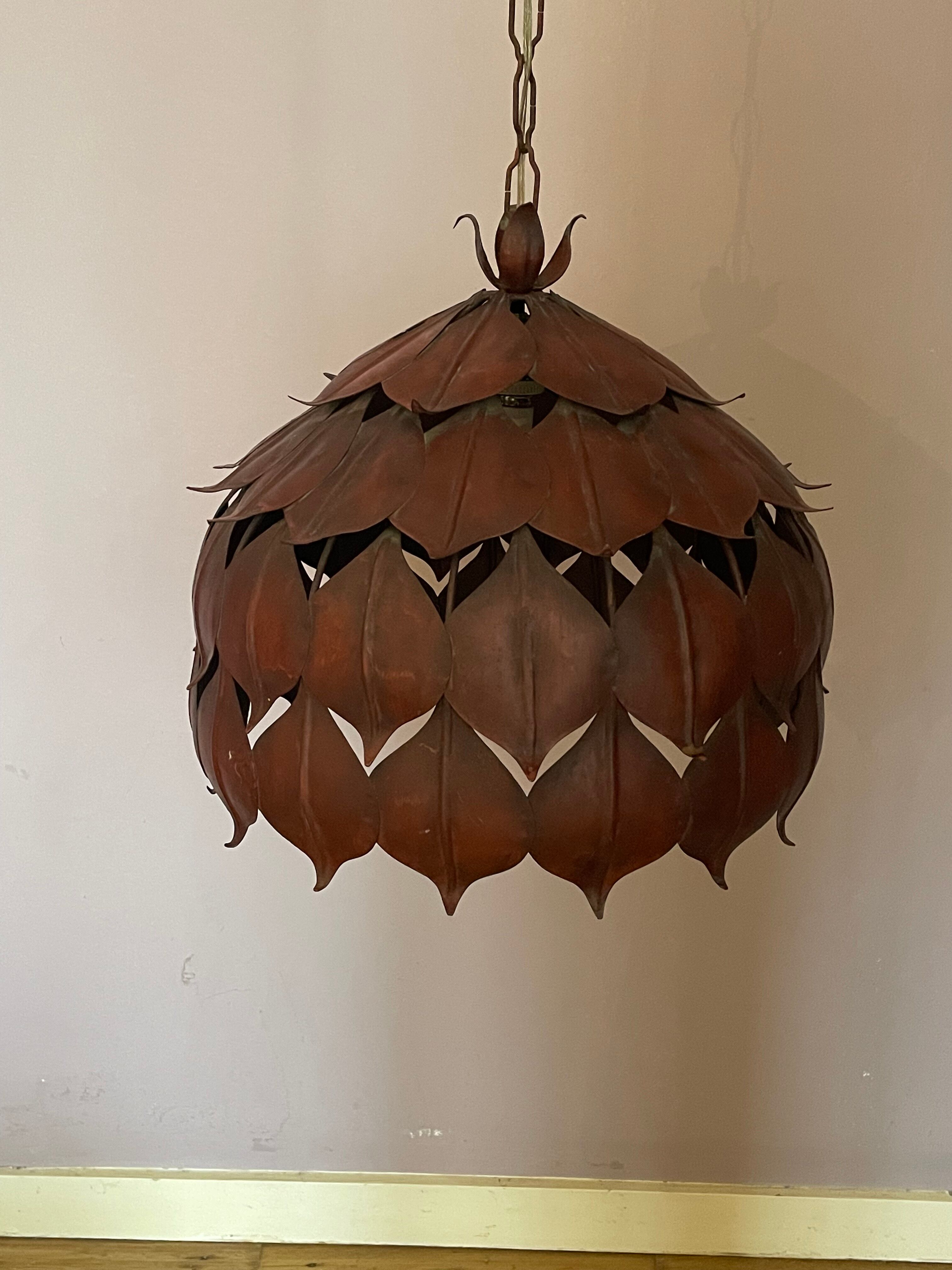 1970s metal chandelier Hans Kogl leaf patterns