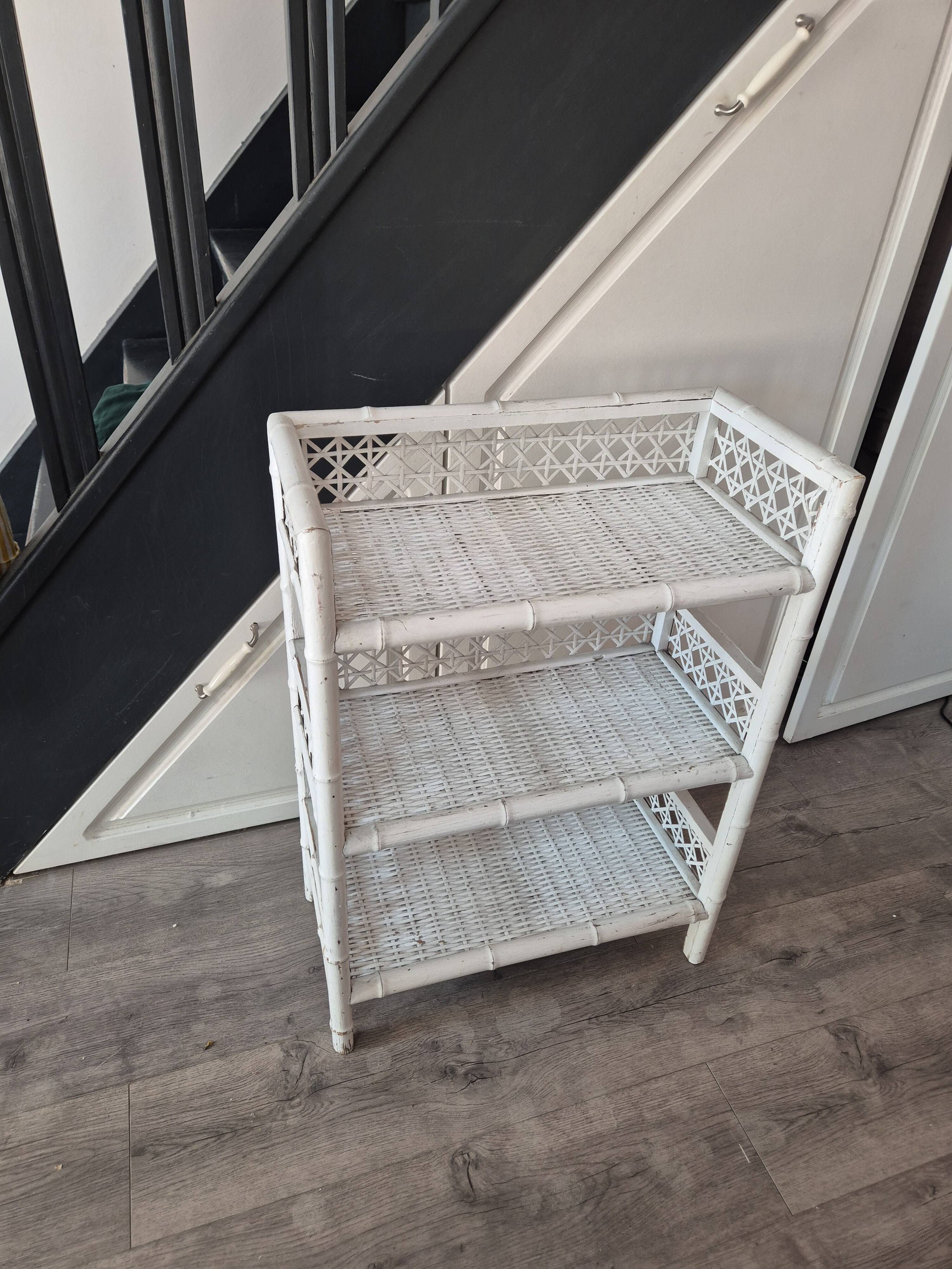 meuble de rangement etagere en rotin osier vintage blanc