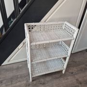 vintage white wicker rattan storage shelf