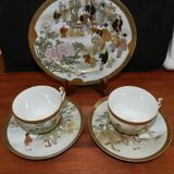 Set of 3 pieces head to head in fine Chinese porcelain with decoration scenes of Palace