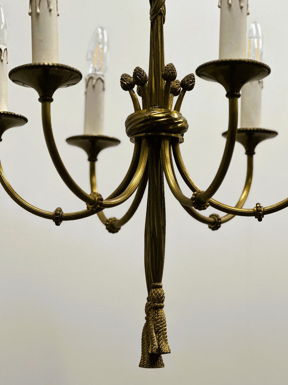 Vintage brass rope & tassel chandelier with 6 lights, France, 1950s