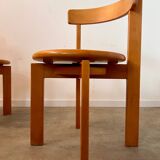 Set of 3 solid beech wood chairs, vintage 70s design