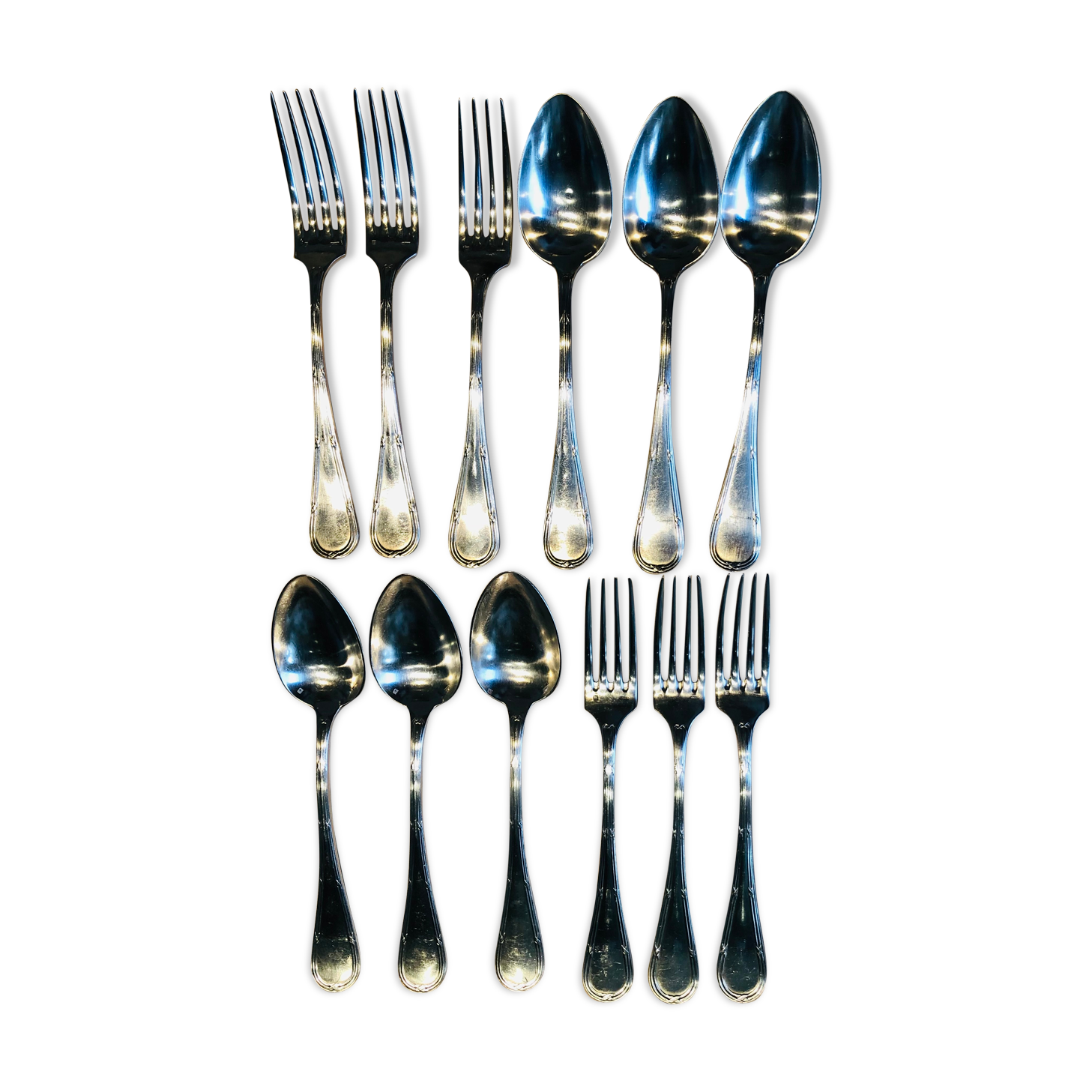 Set of 6 cutlery (12 pieces) in silver metal