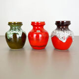 Set of 3 Multi-Color Fat Lava Op Art Pottery Vase Made Bay Ceramics, Germany