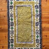 Mid-century Modern High Pile, Yellow, White, Green & Grey Rya Rug, Sweden, 1960s