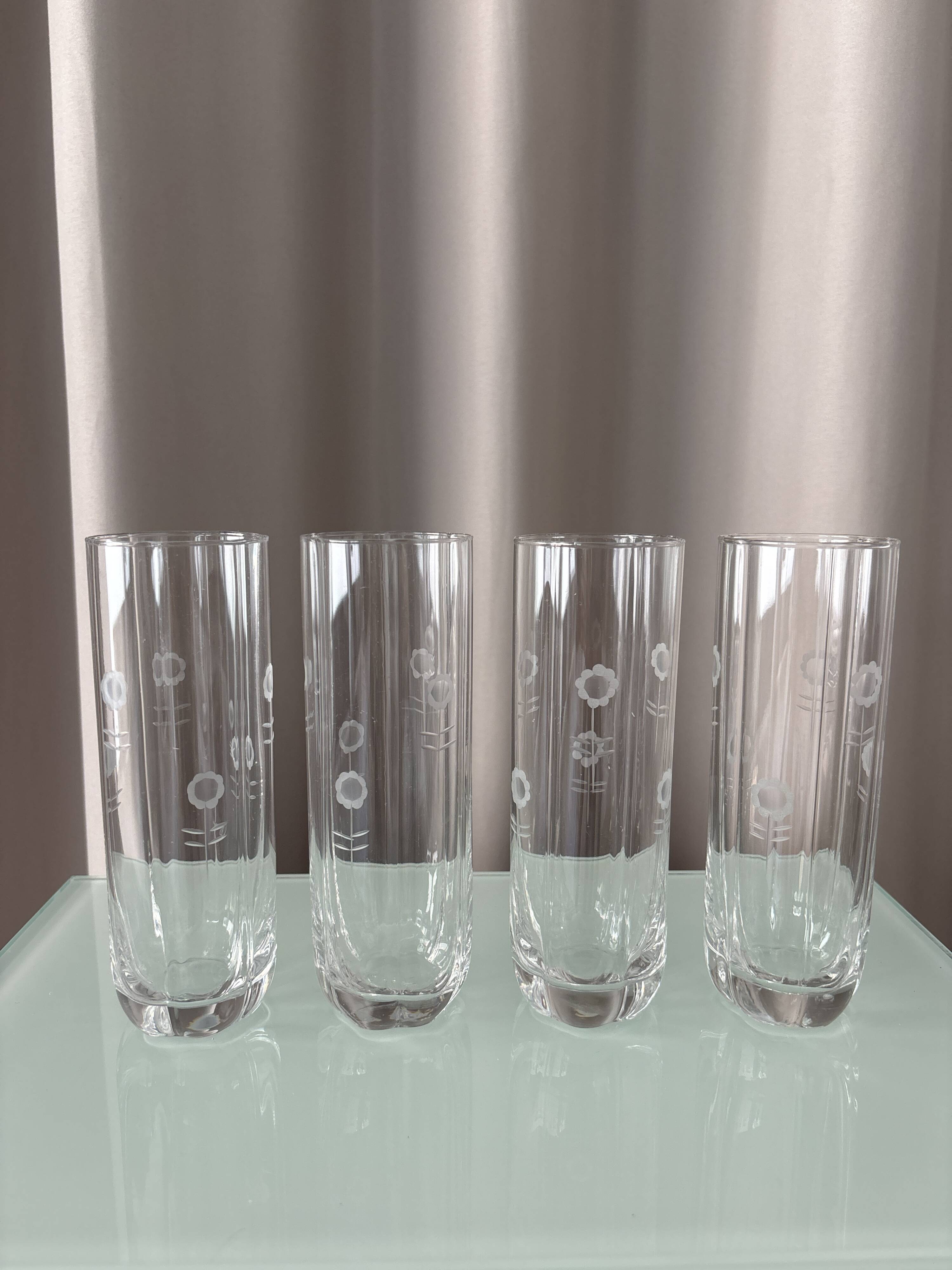 Set of 4 Vintage Etched Floral Highball Glasses