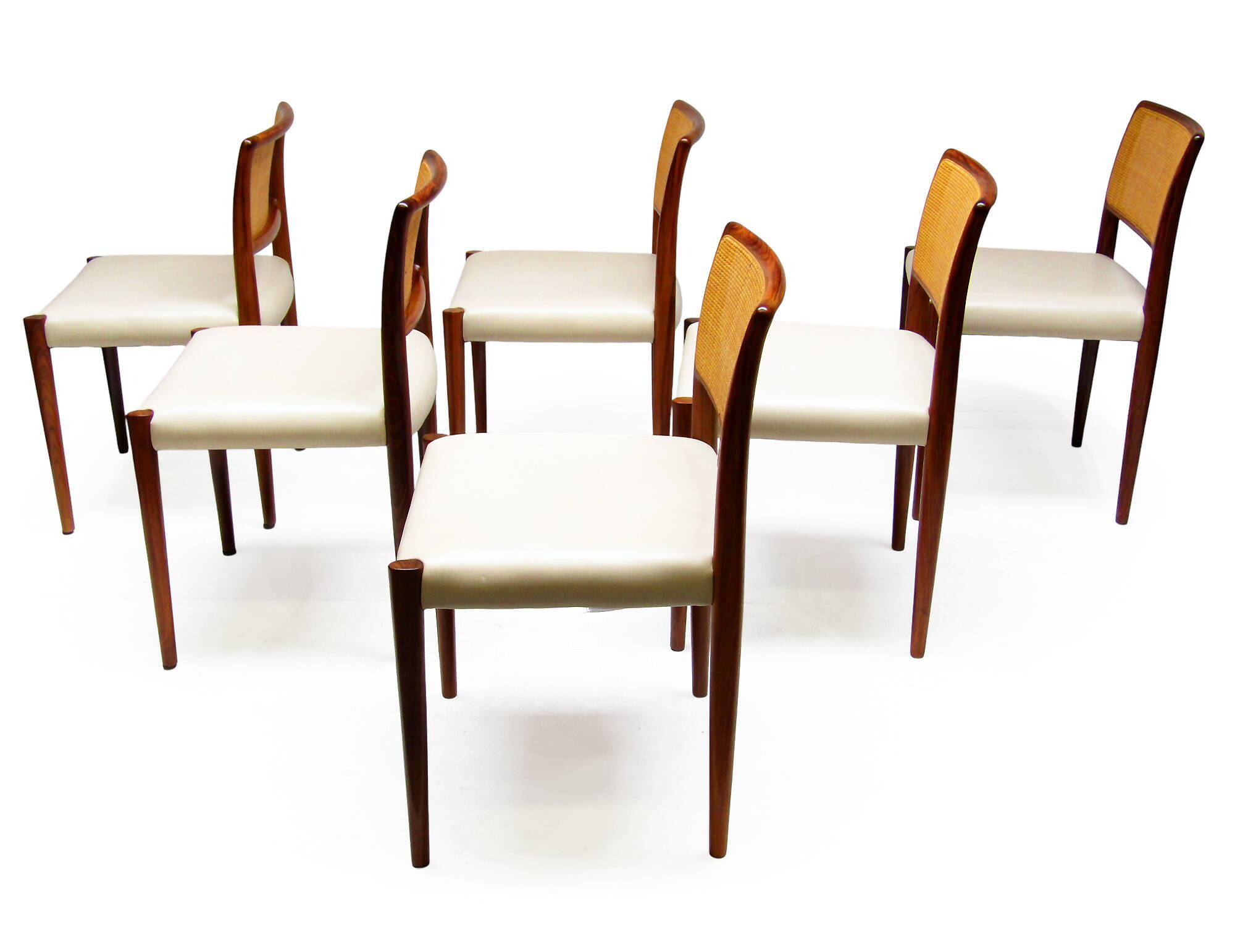 Set of 8 Danish Dining Chairs in Rosewood & Rattan attr. Niels Moller