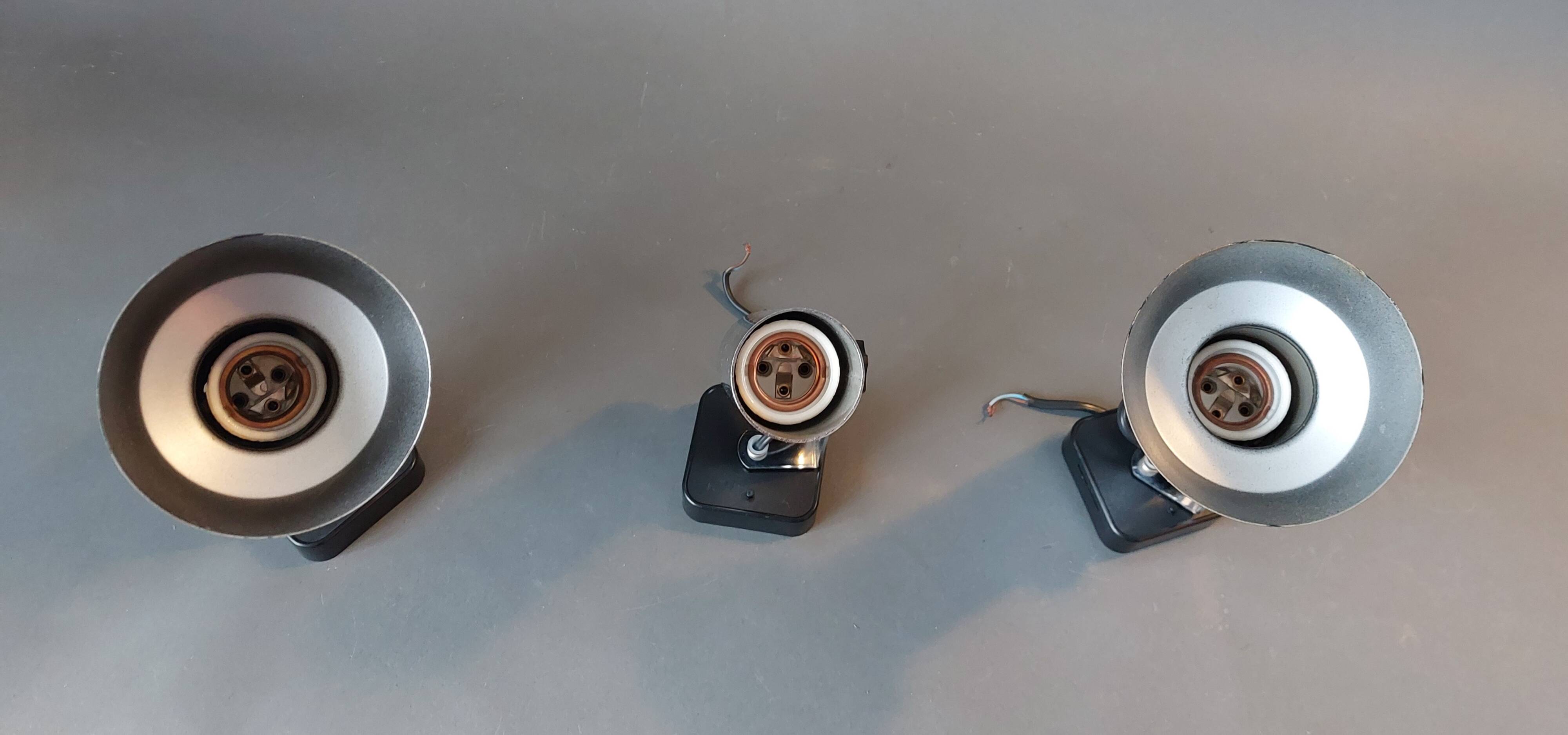 Series of 3 Targetti Sankey 1970 chrome wall lights.