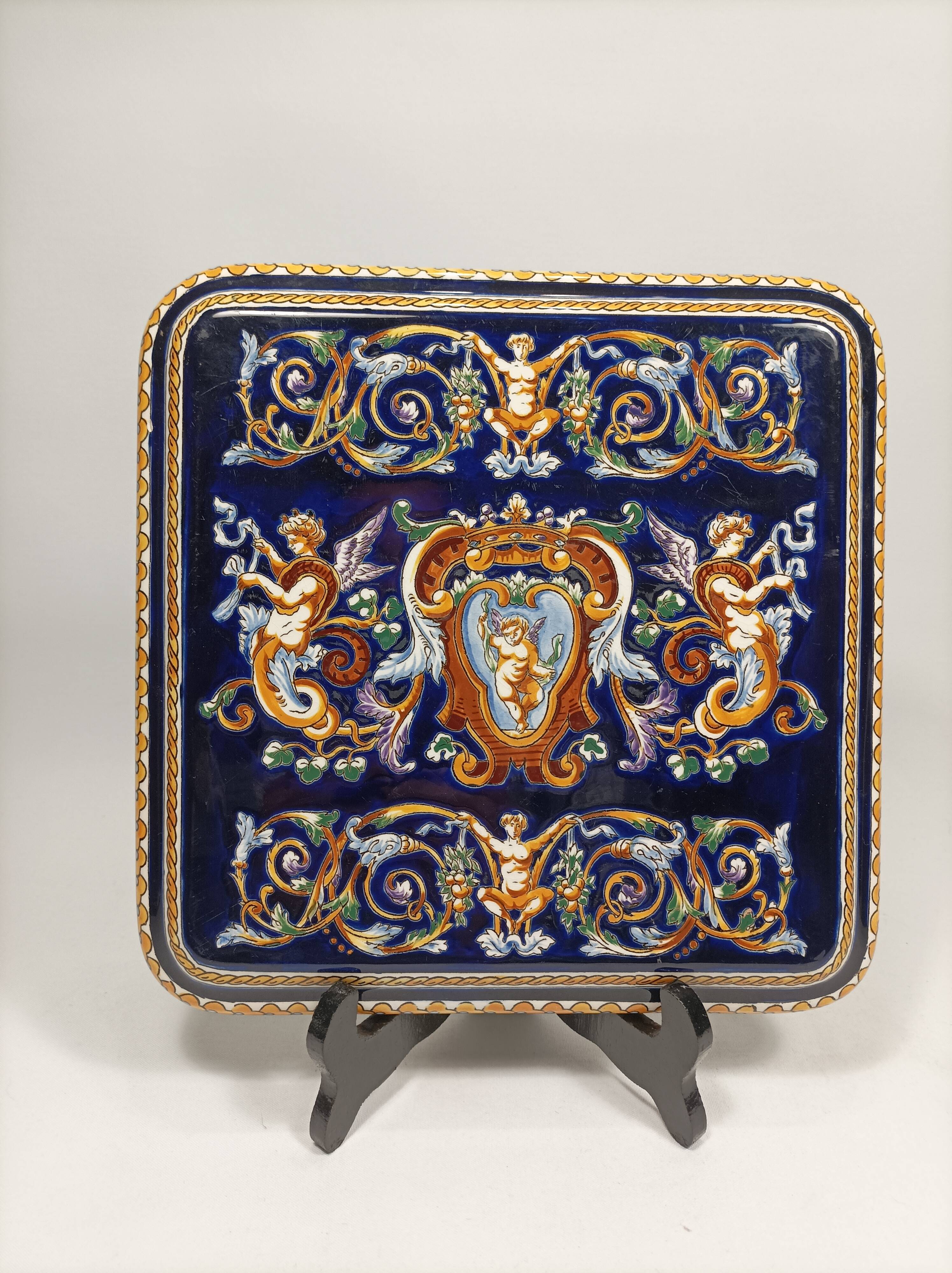 Gien square table mat renaissance make blue