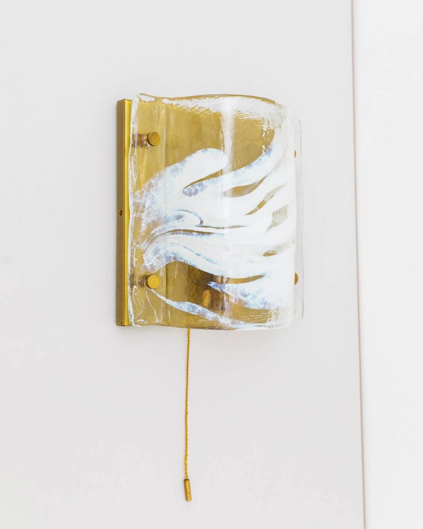 Murano glass wall lamp in white and pale-blue on brass backplate - J.T. Kalmar, 1960s