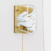 Murano glass wall lamp in white and pale-blue on brass backplate - J.T. Kalmar, 1960s