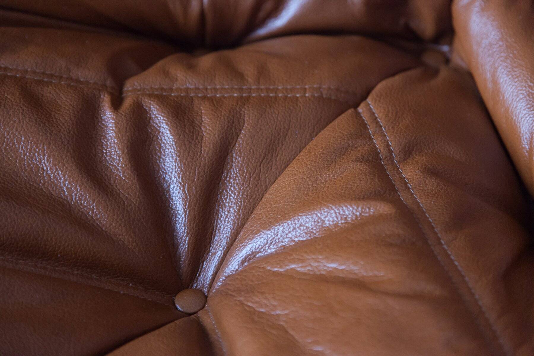 Cognac  brown leather Togo living room set, set of 5