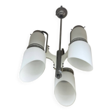 Lampadario Di Design Anni 70 3 Luci In Vetro E Acciaio Modernariato Vintage