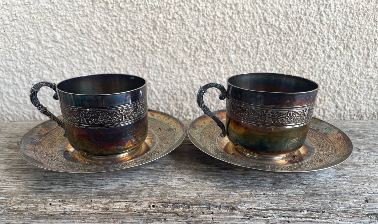 Pair of silver-plated tea cups