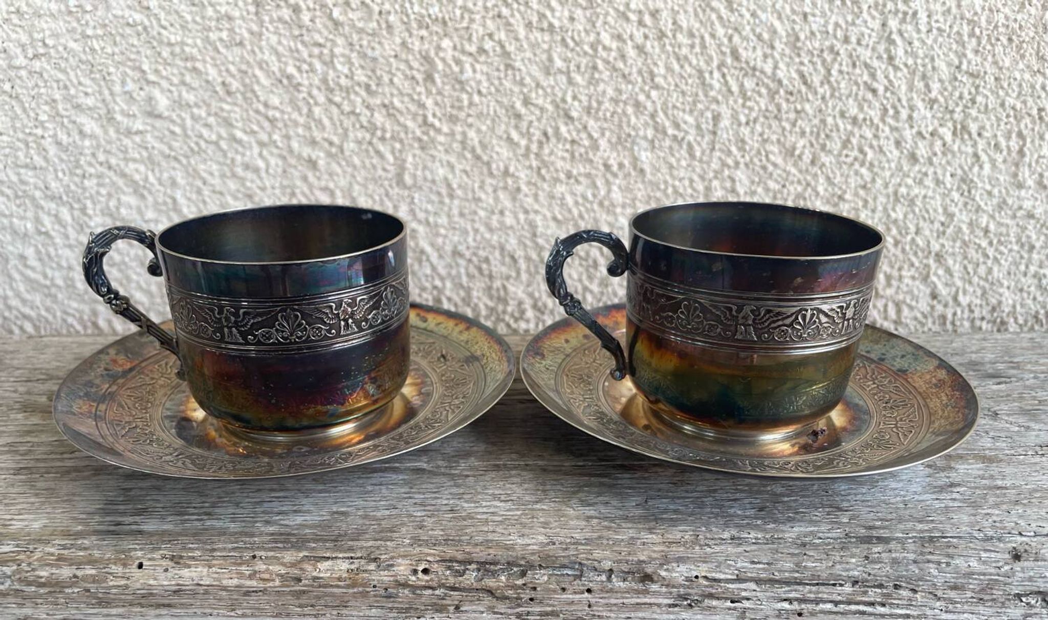 Paire Tasse à thé métal argenté