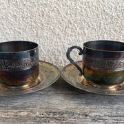 Paire Tasse à thé métal argenté