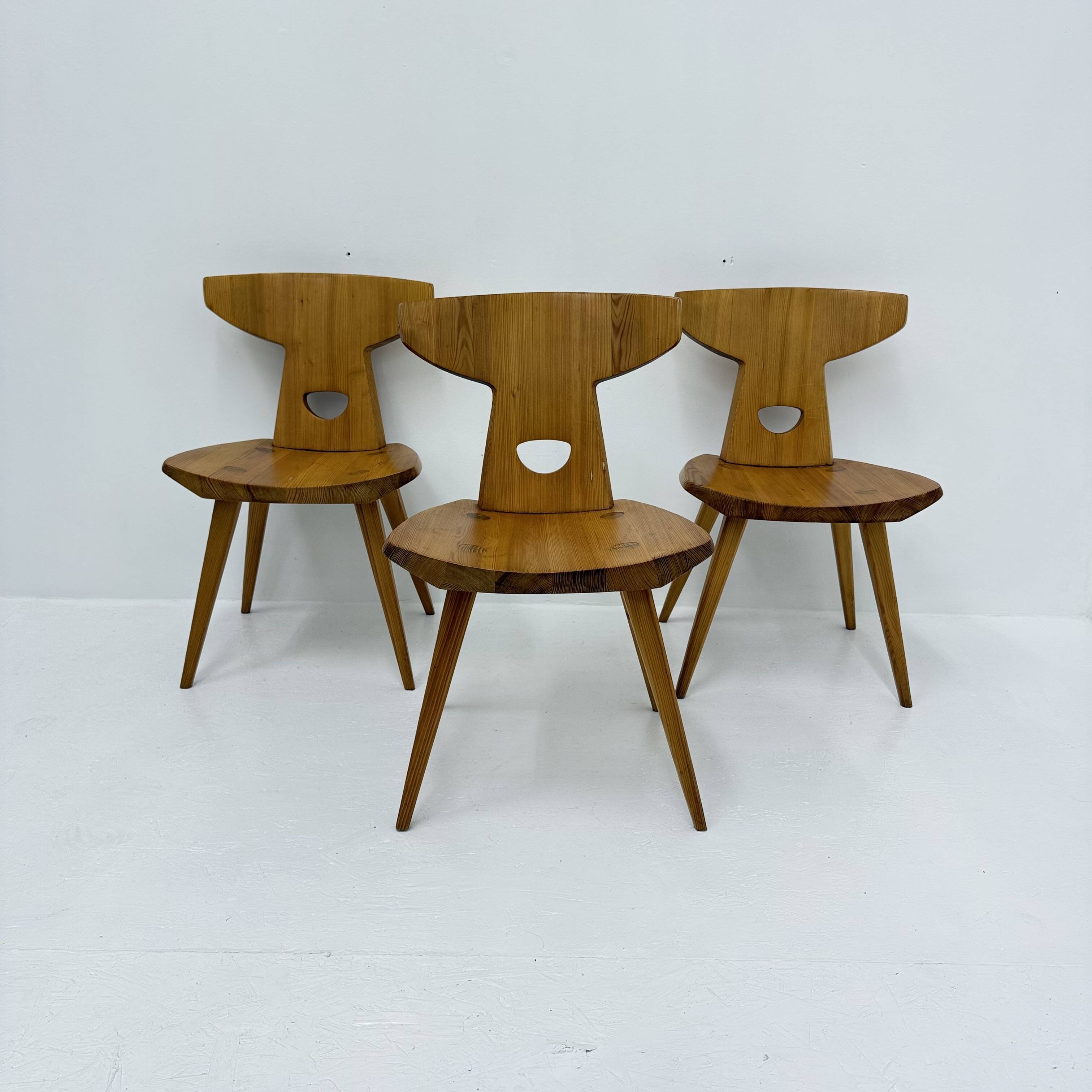 Jacob Kielland-Brandt dining chairs solid pine Denmark , 1960s