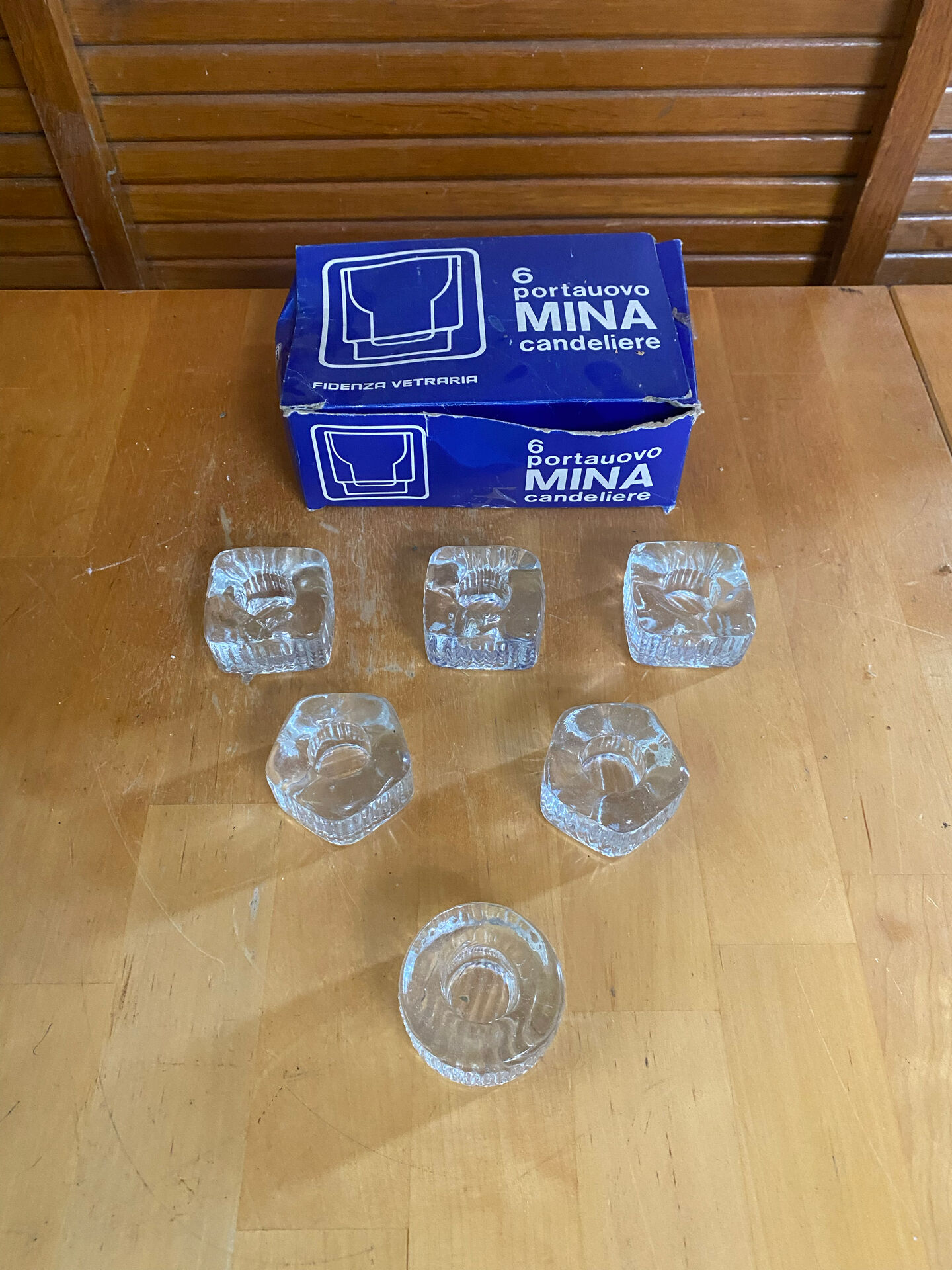 Series 6 antique candle holders mina moulded glass + vintage box #e483