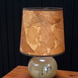 Beige ceramic lamp, herbarium-style lampshade, 70s